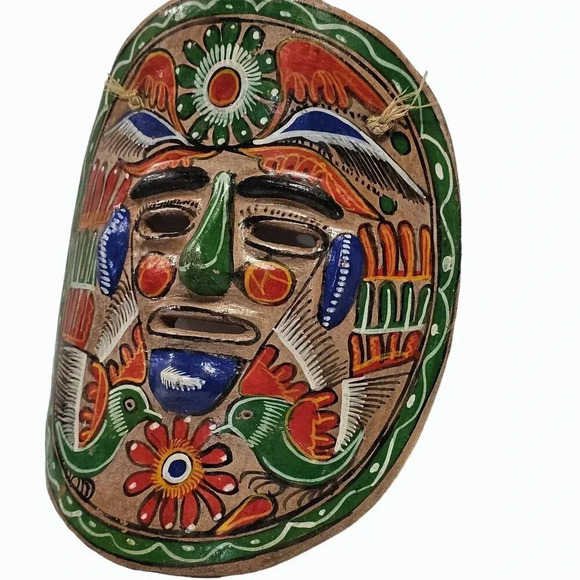 Vtg Mexican Ceramic Hanging Mask Folk Art Hand Made/Painted Native Dancers CHIP - Picture 2 of 10